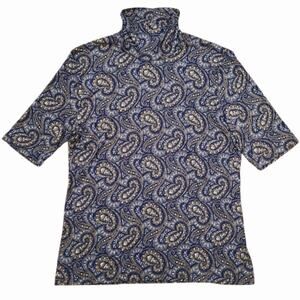 Lauren Ralph Lauren Paisley Mock Neck Top XL Fitted Stretch Knit Preppy Classic